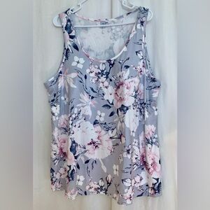NWOT Gray/White Floral Poly/Spandex Cami w/ Built in Bra Size 2XL